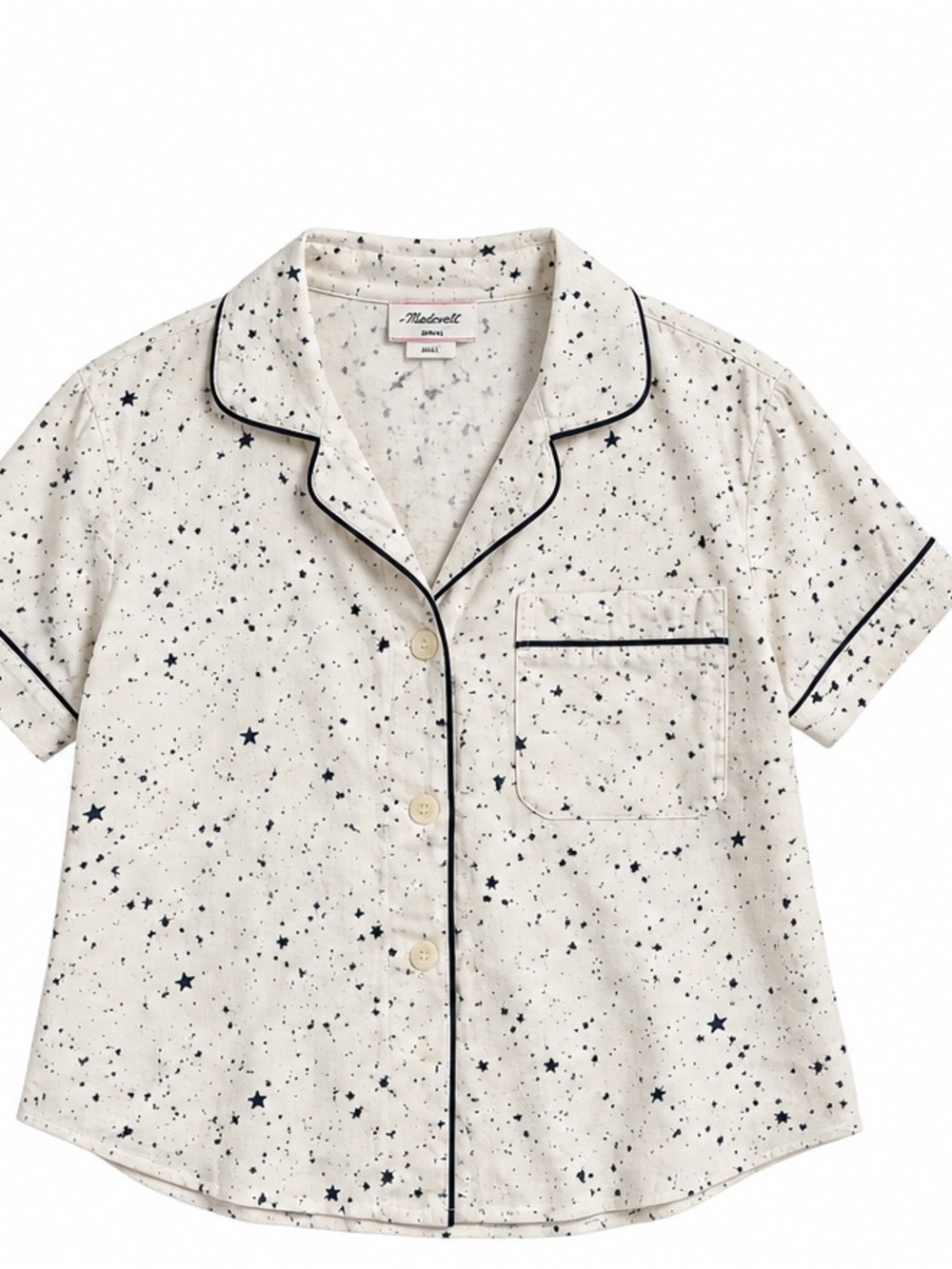 Women’s Star Print Pajama Top - Cream with Navy Piping